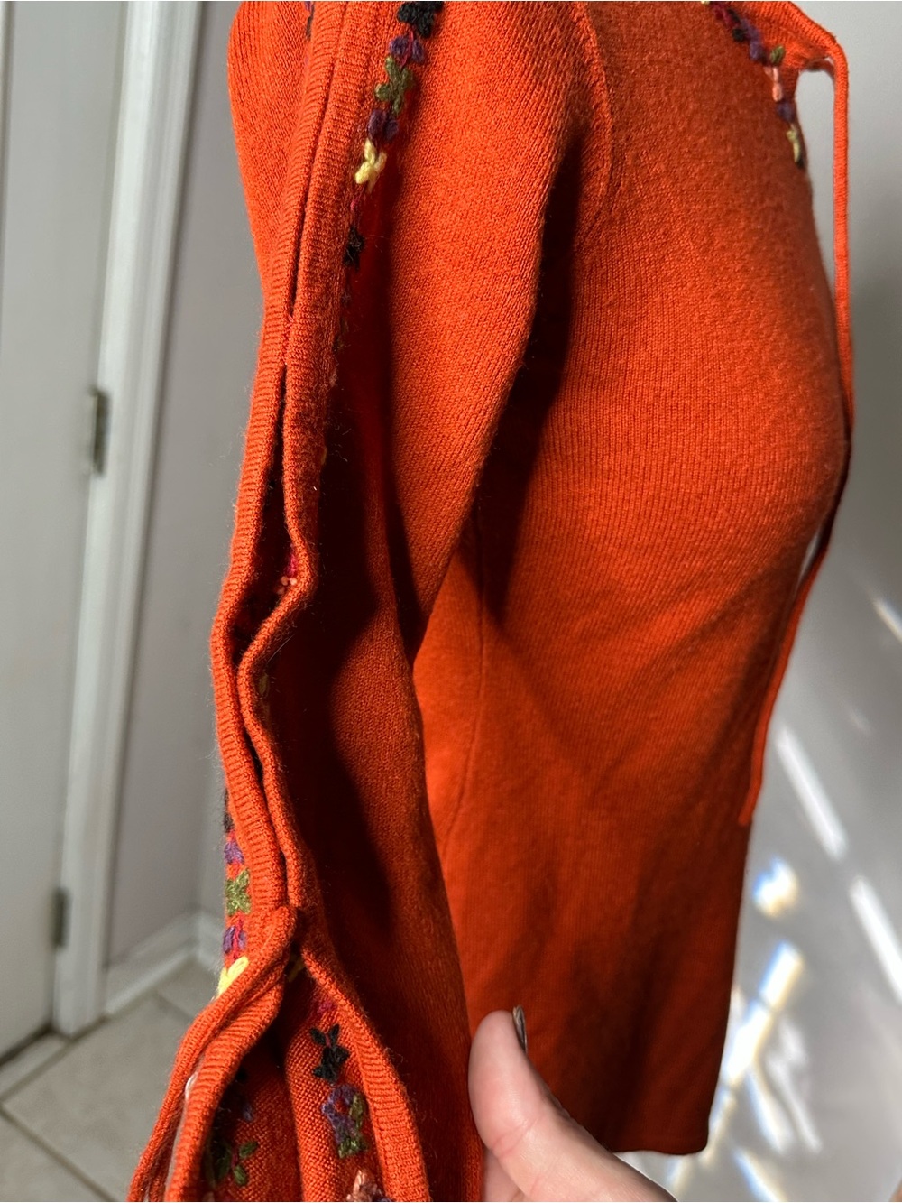 52 Weekends Orange Floral Trim Knit Sweater Top S - Picture 5 of 7